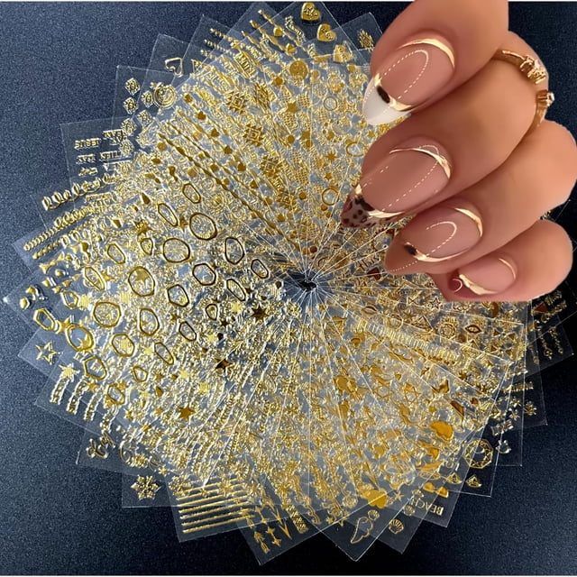 Pegatinas SPLOCUDU para decoración de uñas, 30 hojas, autoadhesivas en 3D, doradas