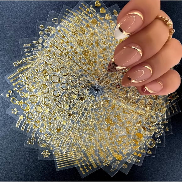 Pegatinas SPLOCUDU para decoración de uñas, 30 hojas, autoadhesivas en 3D, doradas