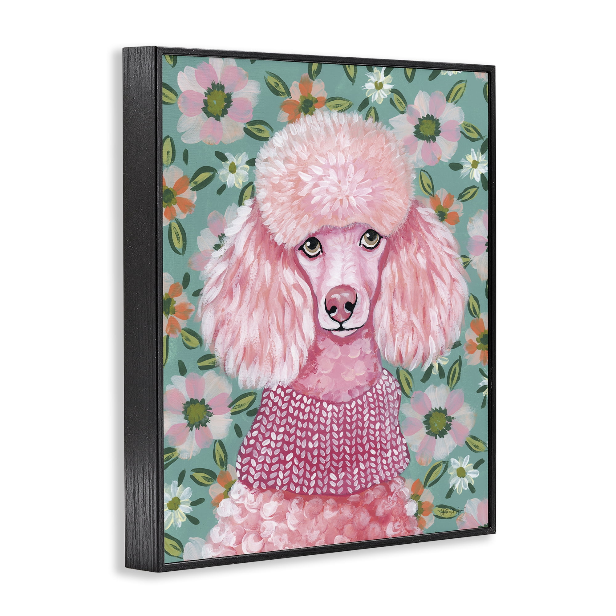 Stupell Industries Floral Poodle In Pink Black Framed Giclee Art, design by Yvette St. Amant
