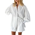 thumbnail image 2 of Summer Savings Clearance! Edvintorg Two Piece Set For Women 2023 Streetwear Women Summer Suit Fashion Solid Color Long Sleeve Shirt Short Trousers Casual Two-Piece Suit White S, 2 of 6