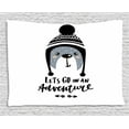 thumbnail image 1 of Adventure Nursery Tapestry, Baby Bear Wearing Winter Hand Lets Go on Adventure Text, Wall Hanging for Bedroom Living Room Dorm Decor, 60W X 40L Inches, Blue Grey Peach and Black, by Ambesonne, 1 of 2