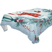 SKYSONIC Christmas Snowman Tablecloth Waterproof Washable Polyester Square Table Cover Durable Tablecloth for Kitchen Dining Table Party Decor (60 X 60 Inch)