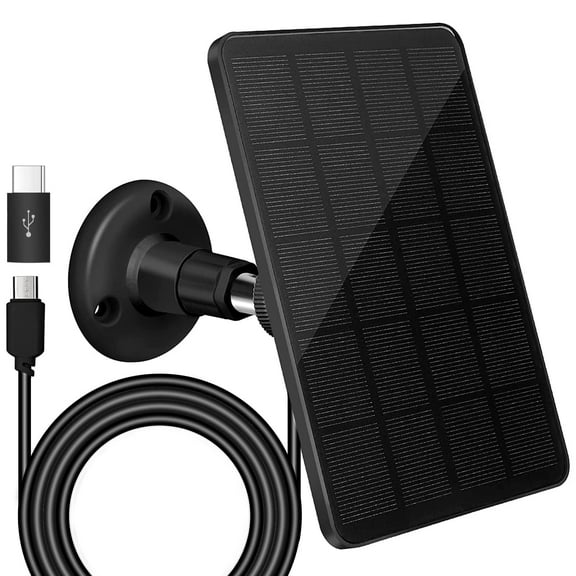 Solar Panel for Security Camera, 4W USB Solar Panel for DC 5V Outdoor Rechargeable Battery Camera, IP65 Waterproof, Support Micro USB & USB C Port with 9.8ft Cable, Adjustable Security Mount, Black