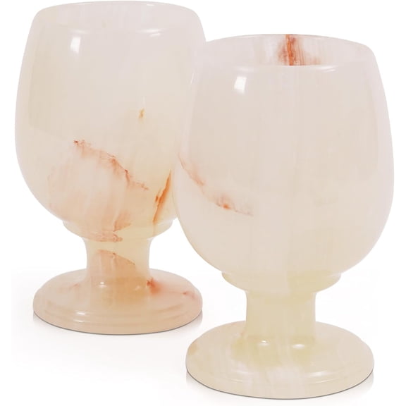 Radicaln Marble Wine Glasses Set of 2 Handmade White Onyx 5 inch Drinking Glasses For Dining Table Decor, Ideal Stem Drinking Glassware For Red and White wine