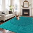 thumbnail image 3 of Teal Boho Area Rug 6x9 FT, Non Slip Living Room Throw Carpet, Farmhouse Abstract Geometric Aesthetic Art Washable Soft Large Floor Carpet Non-Shedding Rug for Bedroom Dining Room Play Room, 3 of 9