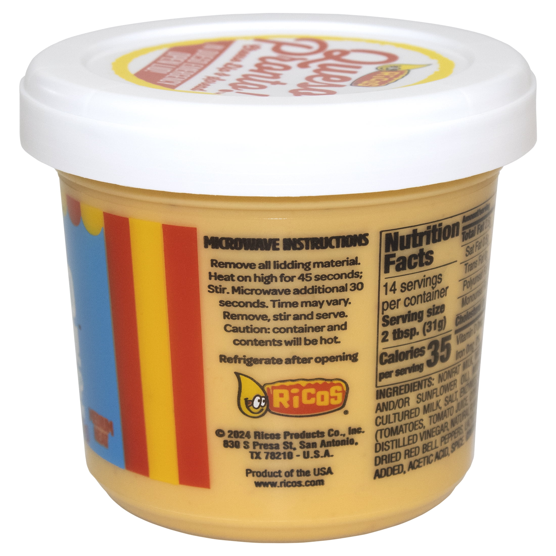 Ricos® Queso Pronto Medium Yellow Cheese Dip & Spread with Tomato and Jalapeno, 15 oz Tub, Shelf-Stable