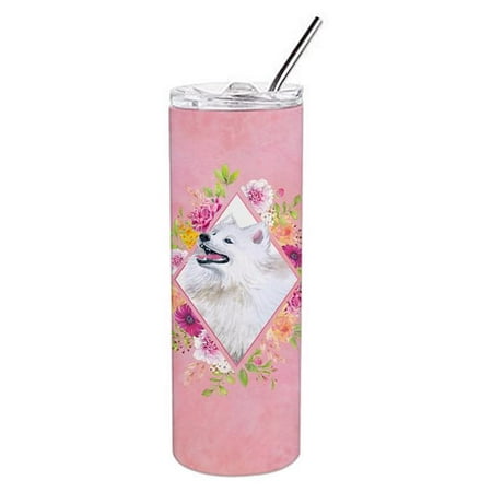 

20 oz Samoyed Pink Flowers Double Walled Stainless Steel Skinny Tumbler