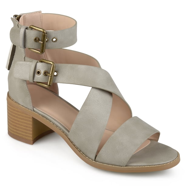 Brinley Co. Womens Stacked Wood Heel Faux Leather Double Ankle Strap