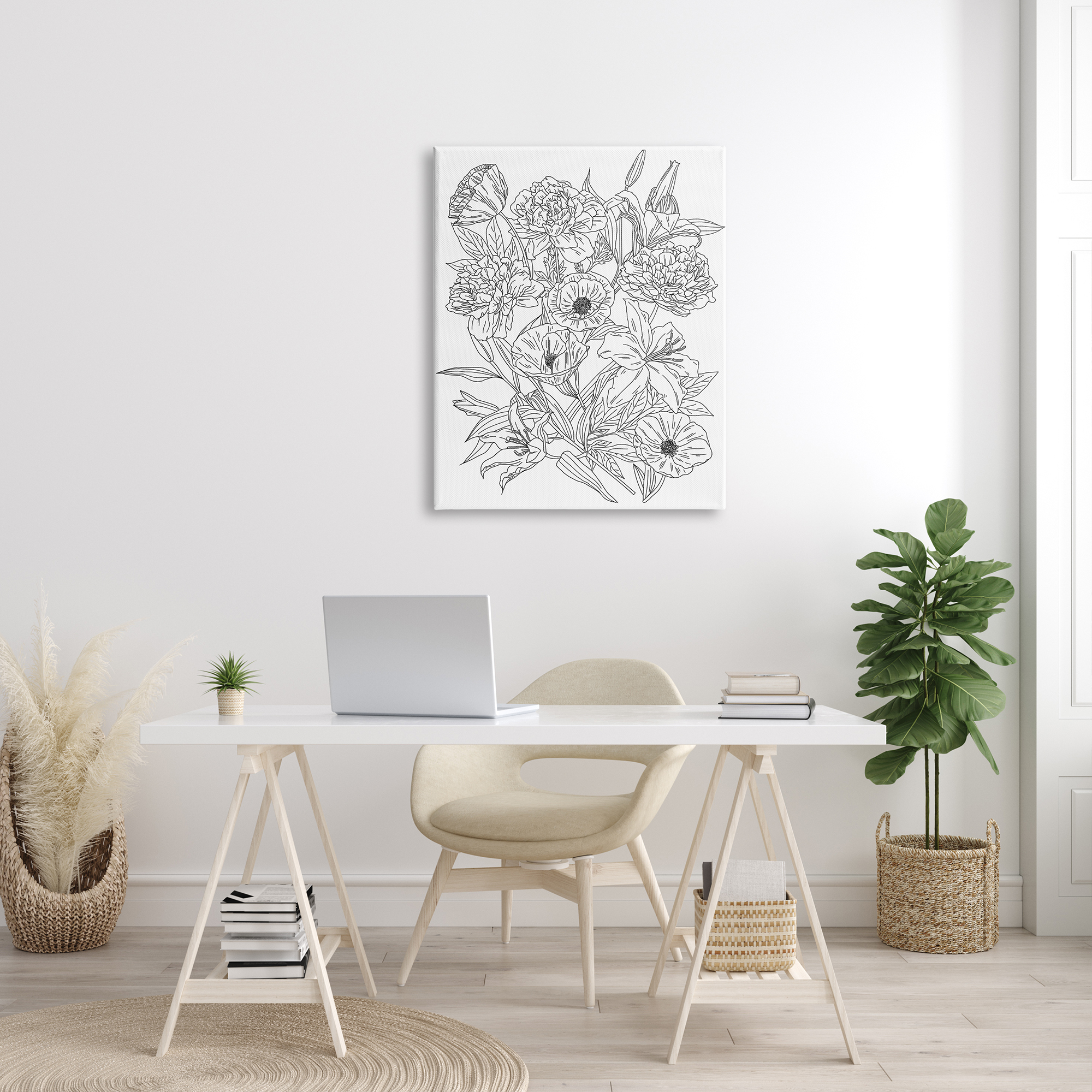 Stupell Industries Blooming Wildflowers Black White Hibiscus Zinnias Poppies, 30 x 40, Designed by Ziwei Li