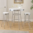 thumbnail image 6 of Benjara Loy 3 Piece Retro Bar Table Set- Round White Top- 2 Stools- Chrome, 6 of 7