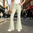thumbnail image 4 of Likimi Child Kids Girls Flared Pants With Pocket Elastic Waistband Solid Color Slim Fit Fashionable Soft Trousers Light Yellow Size 11-12 Years, 4 of 6