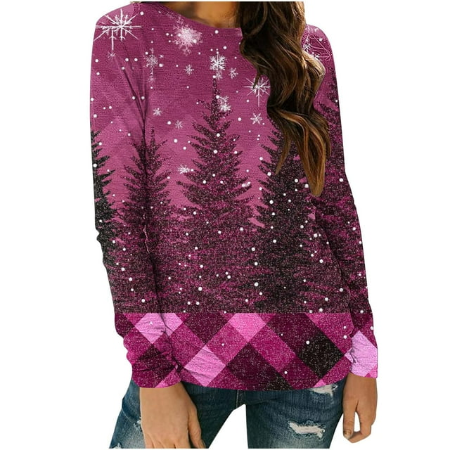 RXMEKW Haut Imprimé de Noël pour Femmes, Blouse à Manches Longues à Col Rond en Polyester pour Fêtes des Fêtes et Tenue Décontractée Quotidienne