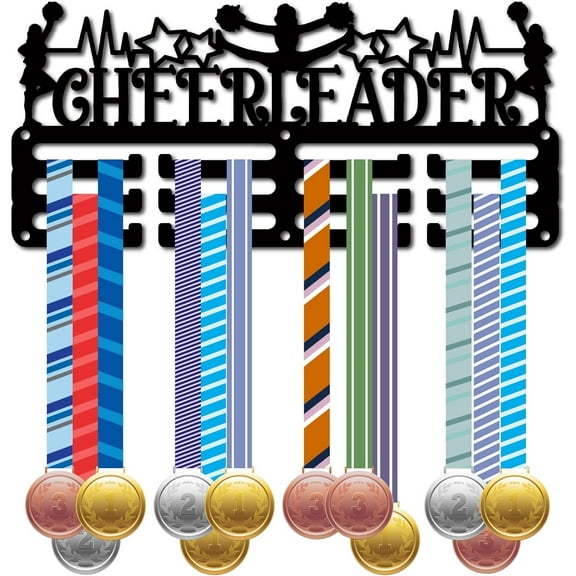 Cheerleaders Medal Holder Display Hanger 30  Medals Rack Medal Display Metal Black Medal Wall Hanger Organizer Medal Stand Frame Shelf Wall Mounted Hanging for Race Medalist 11.4x5Inch