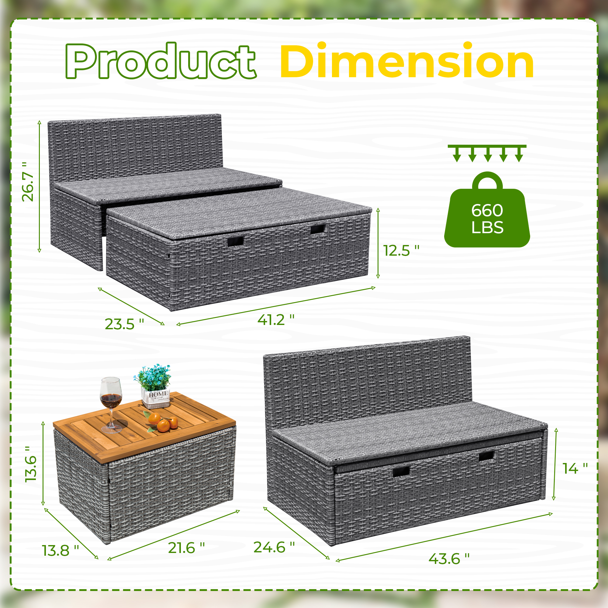 Homall Outdoor Daybed Patio Furniture Set Rattan Storage Daybed with Cushion and Side Table, Gray - image 5 of 8