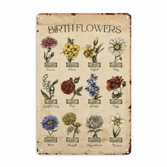 Garden Gifts Vintage Gardening Signs Mom Grandma Birth Month Flower Tin Sign for Home Garden Greenhouse Living Room Bedroom Yard Cottage Outdoor Decor 8X12 Inch, 2D Flat