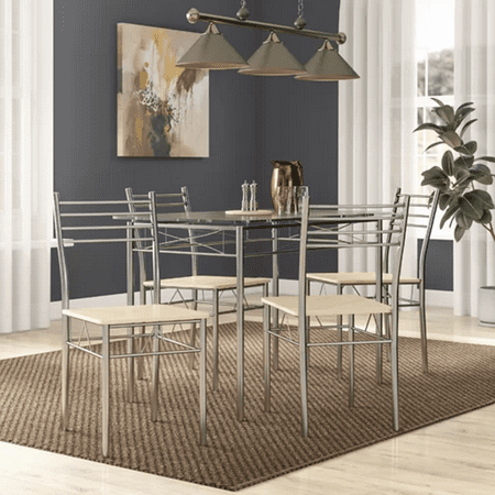 table glass dining chairs vecelo sets height silver kitchen rectangular counter metal
