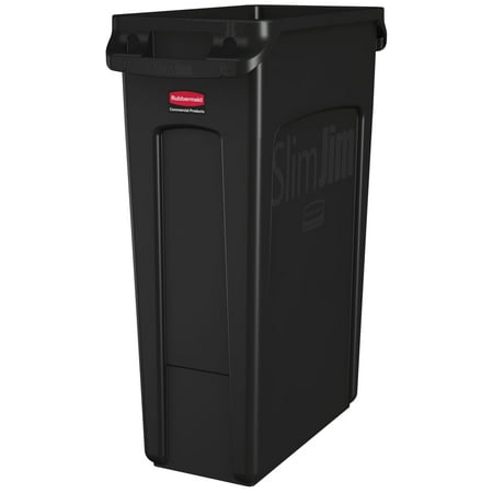 Rubbermaid Commercial Slim Jim with Venting Channels, 23 gal, Plastic, Black
