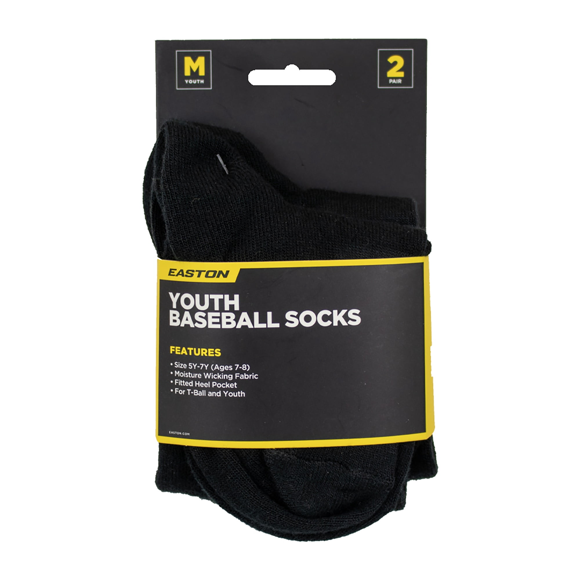 Easton Youth Baseball Socks, 2 Pair (Youth Medium/Black)