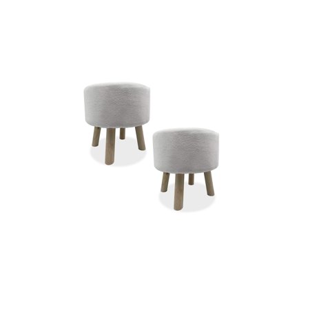 Oasis Footstool Ottoman Set of 2 White Polyester Upholstery Natural Wood Legs Lightweight Soft Comfort 15.5 x 15.5 x 15.5