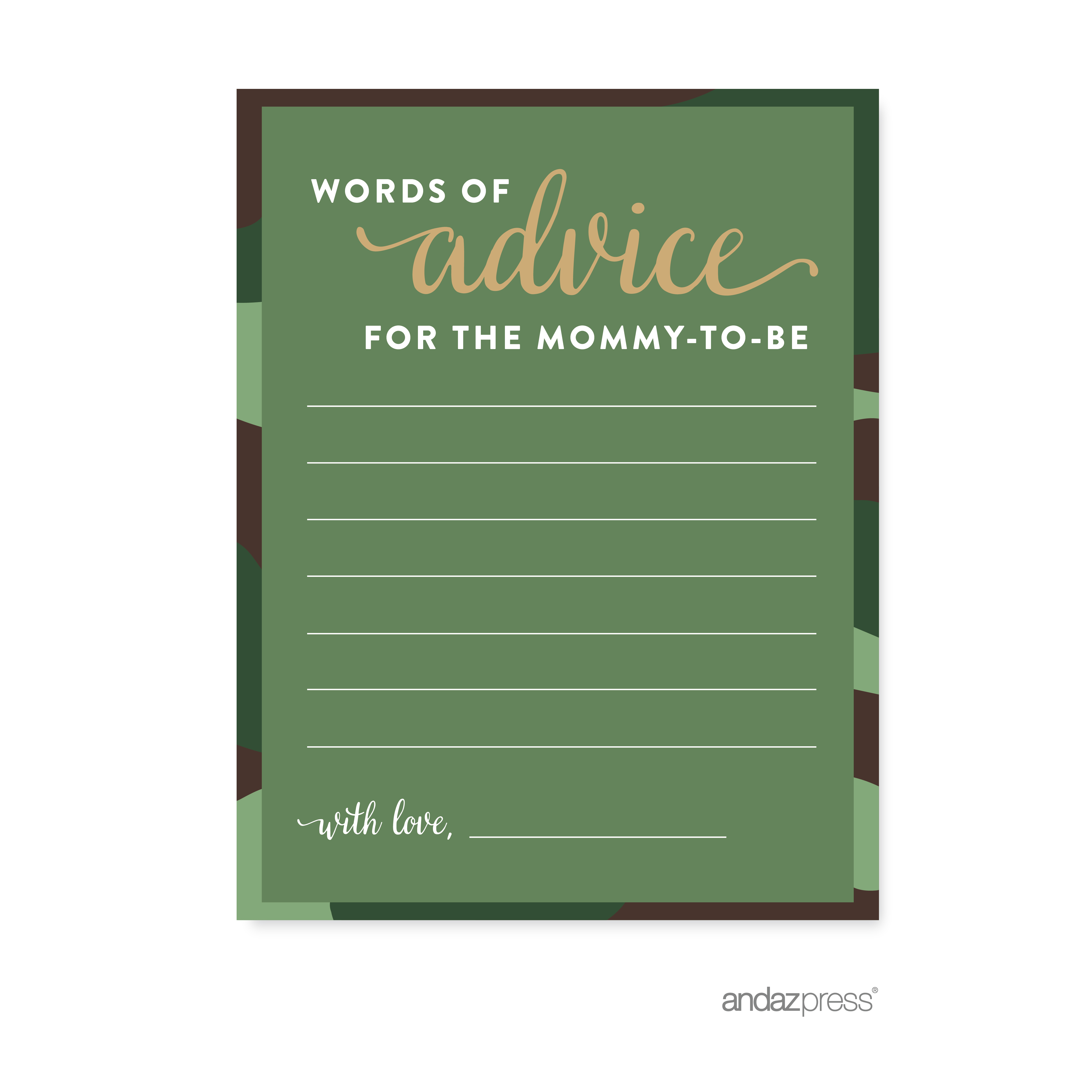 ANDAZ PRESS Advice Cards Green Woodland Camouflage Boy Baby Shower Game, 20-Pack