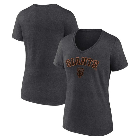 Women's Charcoal San Francisco Giants Team Lockup V-Neck T-Shirt