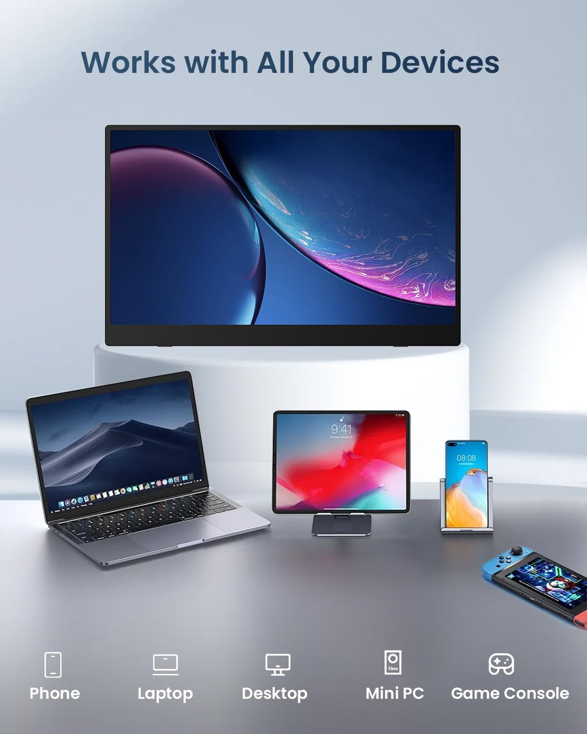 MESWAO 15.6" Portable Monitor FHD 1080P IPS USB-C HDMI, Plug and Play External Screen for Laptop, Phone, Mini PC & Game Console