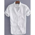 thumbnail image 3 of Viworld Mens Linen Short Sleeve Solid Shirts Casual Loose Dress Soft Tops Tee, 3 of 4