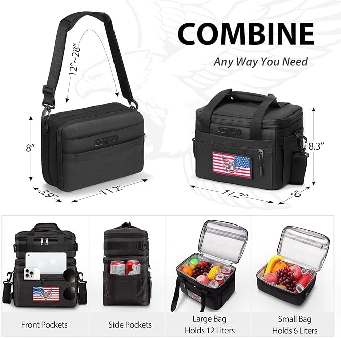 Large Lunch Bag Box for Men - 3 in 1 Cooler Bag Large Insulated Removable Double Deck Leak-Proof Lunch Box for Work Outdoor Picnic