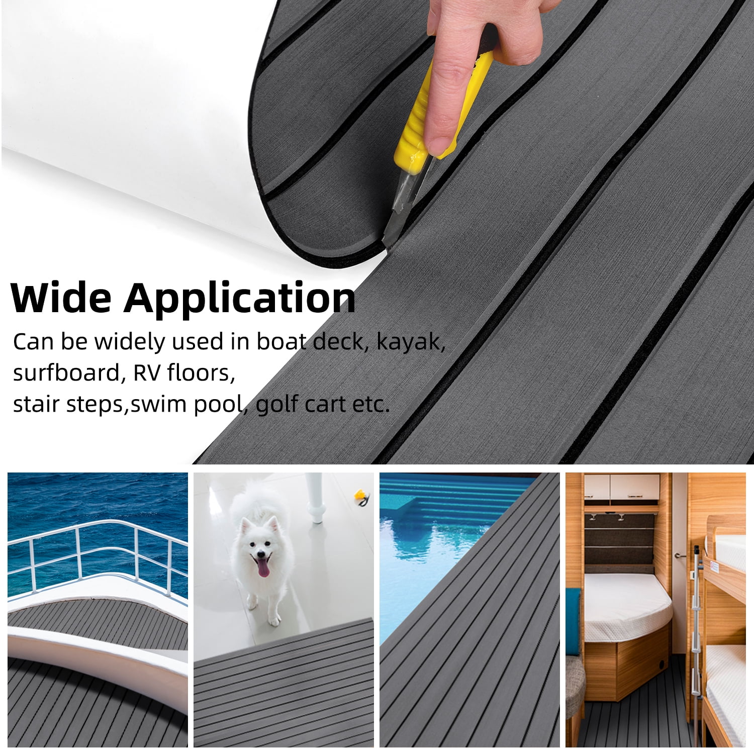 AbahubFit EVA Foam Boat Flooring 96"x45.6"/36"/28.8", 48"x16.8", Self Adhesive Non-Slip Marine Deck Mat for Motorboat Kayak Surfboard SUP