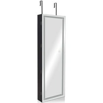 Patiojoy Lockable LED Mirrored Jewelry Cabinet Touch Sensor Lighting Full Length Mirror Organizer Black