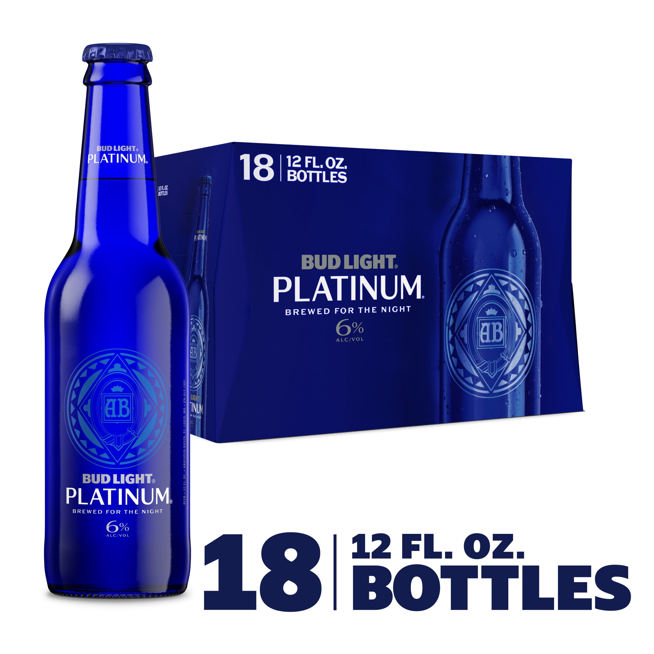 Bud Light Platinum American Light Lager Beer 18 pack 12 fl oz Glass Bottles 6% ABV