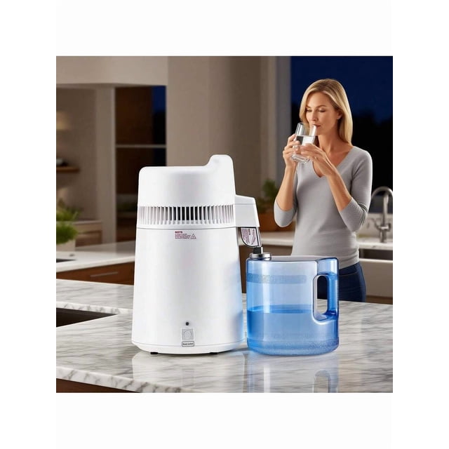 Water Distiller, 6L 1.6 Gallon Larger Pure Water Purifier Filter For Home Table Countertop, 900W Glass Pot Distilled Maker, Stainless Steel Interior Drinking Machine To Make Clean Waters, Silver