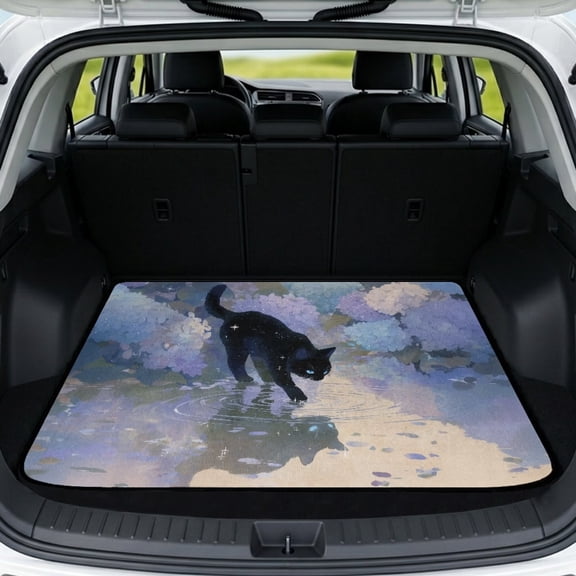 FOR U DESIGNS Cat Flower Print Trunk Mat Universal Fit Cargo Liner Non-Slip All Weather Durable Rear Trunk Protection Stylish Cargo Decoration for Trucks Sedans