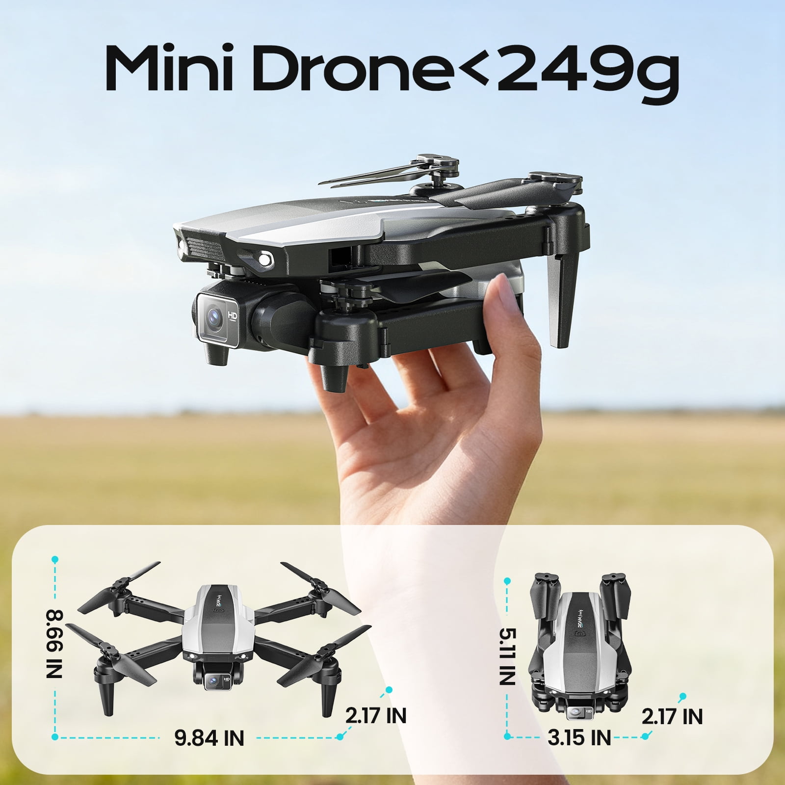 Wefone H30 Foldable Drone with Camera, Lightweight, User-Friendly, 360° Flips, Altitude Hold, Optical Flow Positioning, 3 Batteries, Black