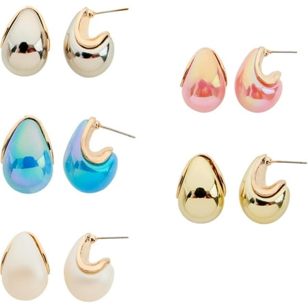 Fashion Forward Chunky Stud Earrings 5Sets,jewelry set, earings set, water drop Design in Gold drop, Pink , Blue , Silver , beige.large teardrop earrings for women,Modern Statement Jewelry f...[h887]