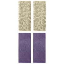 Unique Bargains 4 Pcs Soft Hand Towel Set Dark Purple/Khaki 13" x 30"/14" x 30"