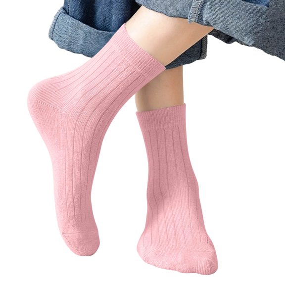 Unisex boys Girls Cotton Socks Solid Color Soft Stretchy Ankle Socks Kids Casual Comfy Socks for Everyday Wear Pink 6-8 Years