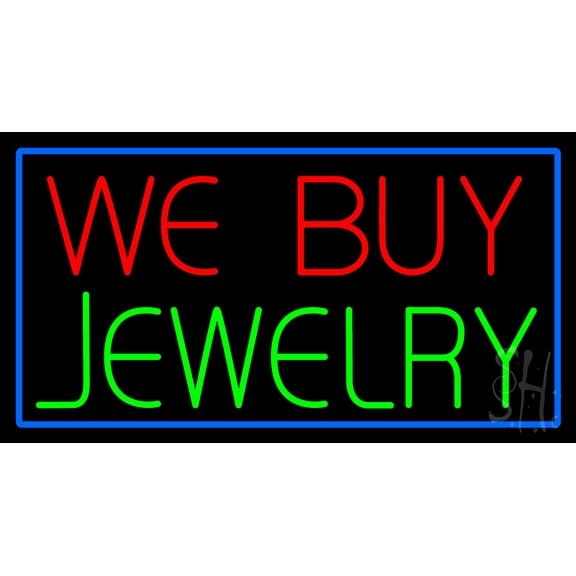 We Buy Jewelry Rectangle Blue LED Neon Sign 20 x 37 - inches, Black Square Cut Acrylic Backing, with Dimmer - Bright and Premium built indoor LED Neon Sign for Defence Force.