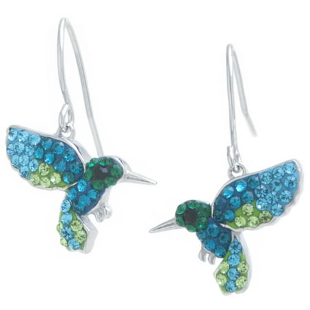Marisol & Poppy Crystal Hummingbird Earrings in Sterling Silver for Women, Teen