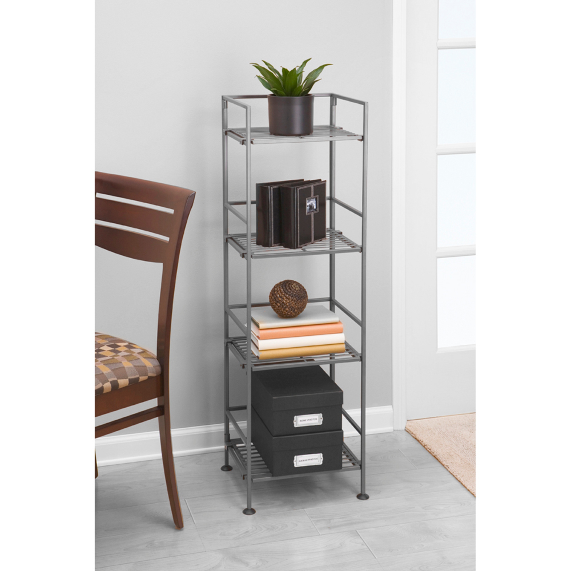 4-Tier Iron Tower Shelving, Pewter 11.3"D x 13"W x 44.3"H by Seville Classics - image 3 of 8