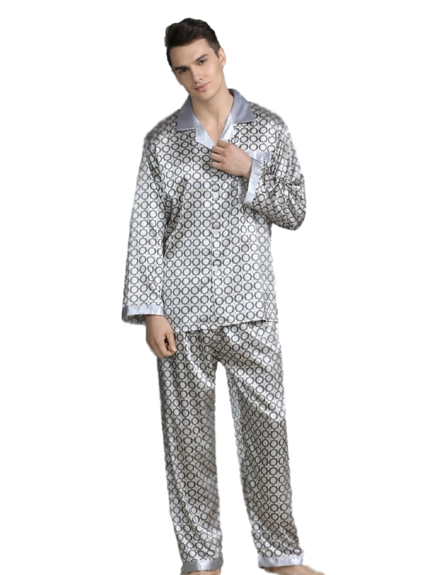 Elegant Mens Pajamas, Two Piece Set, Soft Satin Feel Sleepwear ...