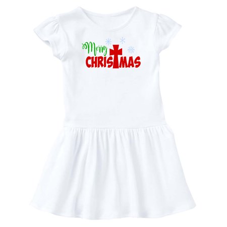

Inktastic Merry Christmas with Cross and Snowflakes Gift Toddler Girl Dress