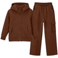 thumbnail image 2 of Vmberlty Kids 2 Piece Tracksuits Girl's Solid Color Fall Winter Outfits Zip Up Hooded Sweatshirts and Cargo Pants Casual Active Sets for 1‑13 Years, 2 of 6