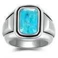 thumbnail image 2 of JQUEEN Men's Gemstone Rings 925 Sterling Silver Turquoise Ring Emerald Cut Gemstone Vintage Signet Ring, 2 of 5