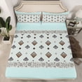 thumbnail image 2 of Homewish Tribal Aztec Square Twin Sheet Sets, Retro Damask Flower Twin Fitted Sheet, Blue Bohemian Style Flat Sheet, Ultra Soft Bedroom Decor, 3 Pieces, 2 of 7