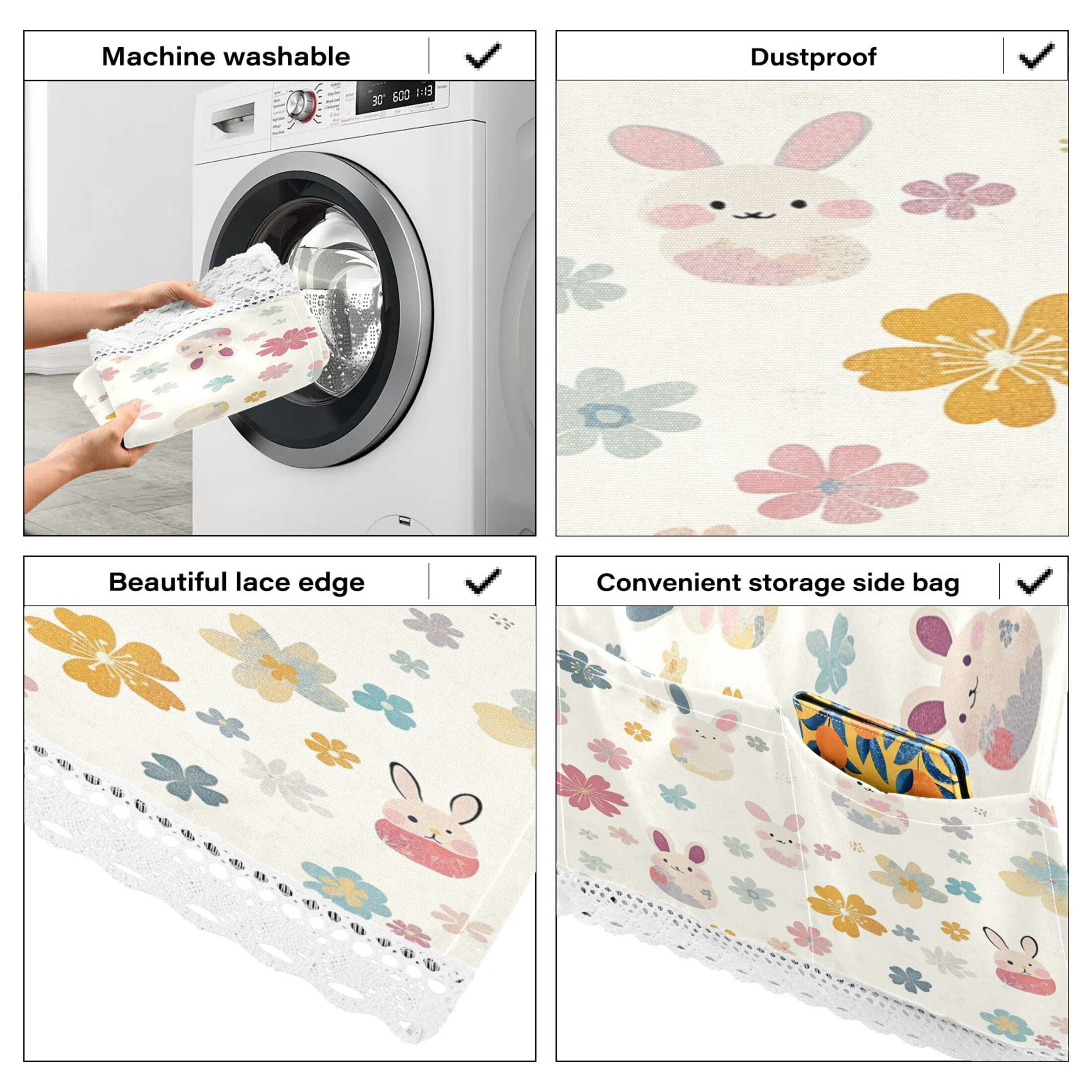 Cute Rabbit PatternWasher and Dryer Covers Dust-Proof and Oil Resistant Fridge Cover with 4 Storage Pockets Washing Machine Top Cover for Laundry Kitchen Home 51.2 x 22 In