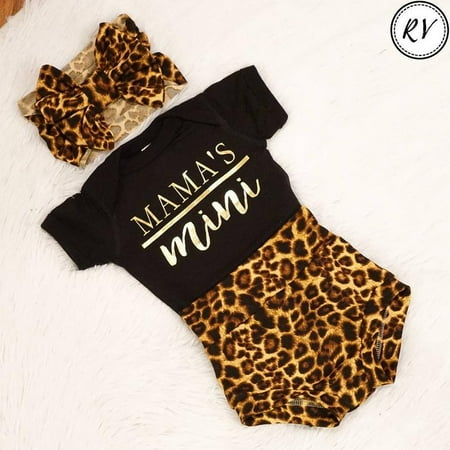 

Newborn Baby Girl Romper Tops Jumpsuit Leopard Pants Headband Outfit Clothes Set