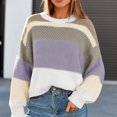 thumbnail image 3 of Women's Oversized Striped Cropped Sweater Casual Knit Pullover Top, 3 of 8
