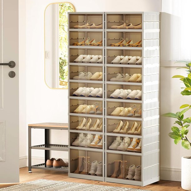 organizador plegable para zapatos, estante apilable para almacenamiento, armario plegable con puertas dobles