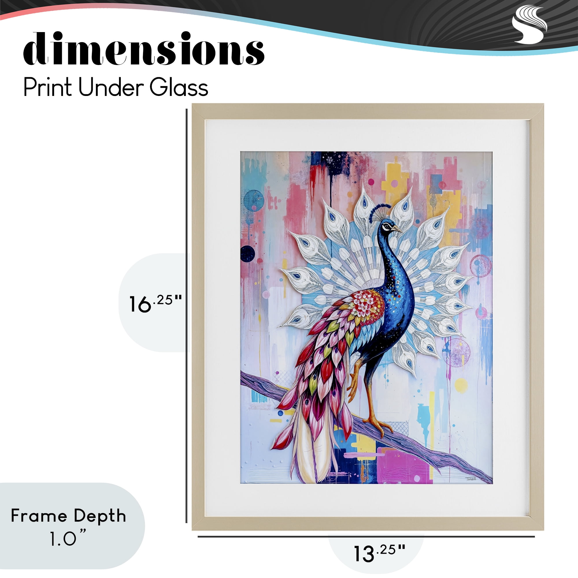 Stupell Industries Radiant Peacock on Branch Birch Framed Print Under Glass, design by Tabz Jones